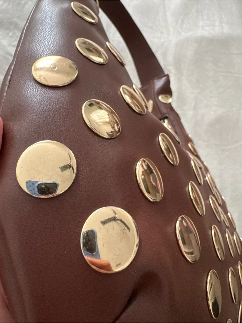 ASOS Brown Hobo Shoulder Bag with Gold Studs - Picture 12 of 12